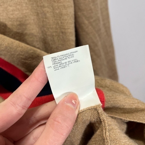 Marc Jacobs Women’s Tan Red Striped 100% Wool Button Front Cardigan Sweater - Picture 10 of 13